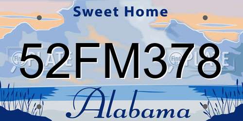 52FM378 Alabama License Plate