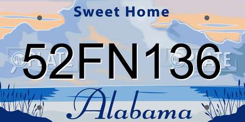52FN136 Alabama License Plate