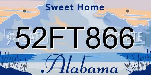 52FT866 Alabama License Plate