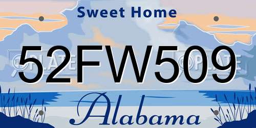 52FW509 Alabama License Plate