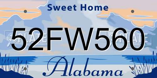 52FW560 Alabama License Plate