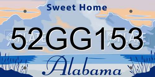 52GG153 Alabama License Plate