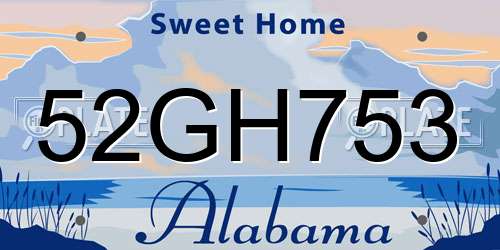 52GH753 Alabama License Plate