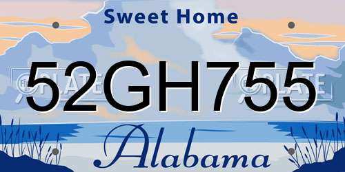 52GH755 Alabama License Plate