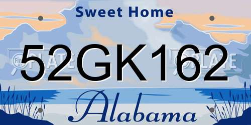 52GK162 Alabama License Plate