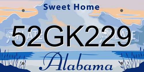 52GK229 Alabama License Plate