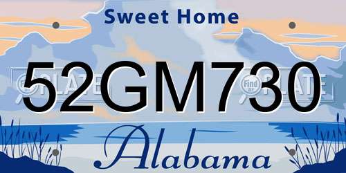 52GM730 Alabama License Plate