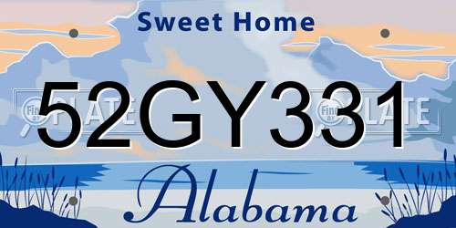 52GY331 Alabama License Plate