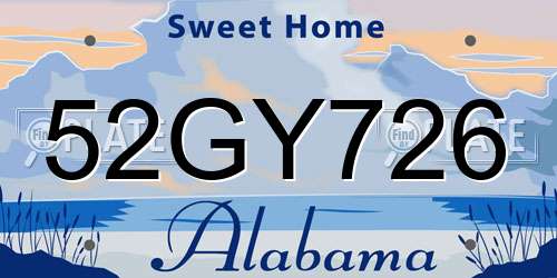 52GY726 Alabama License Plate
