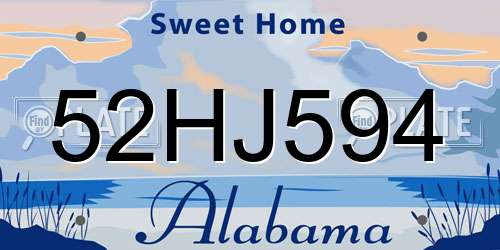 52HJ594 Alabama License Plate