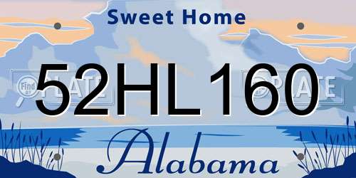 52HL160 Alabama License Plate