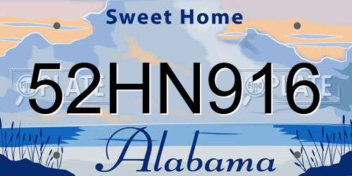 52HN916 Alabama License Plate