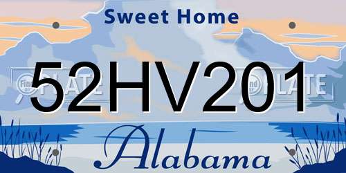 52HV201 Alabama License Plate