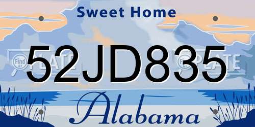 52JD835 Alabama License Plate