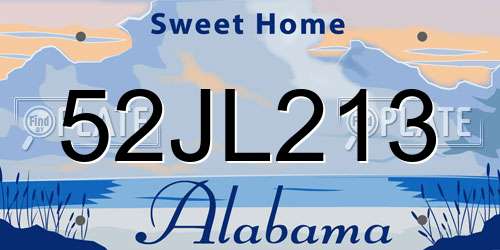 52JL213 Alabama License Plate
