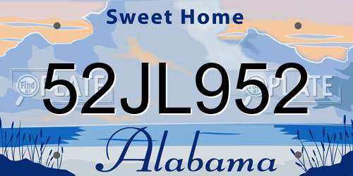 52JL952 Alabama License Plate