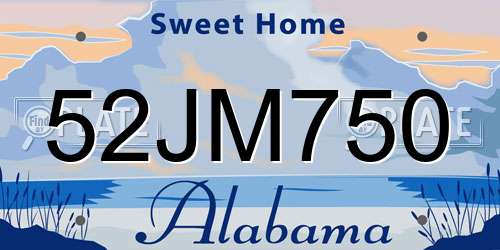 52JM750 Alabama License Plate