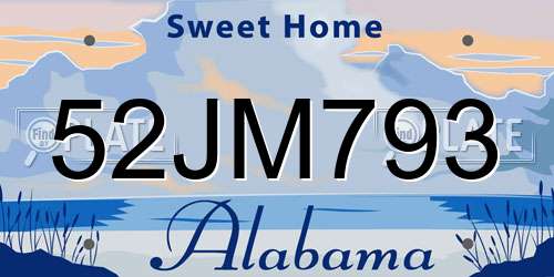 52JM793 Alabama License Plate