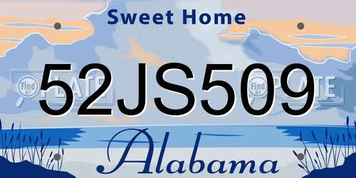 52JS509 Alabama License Plate