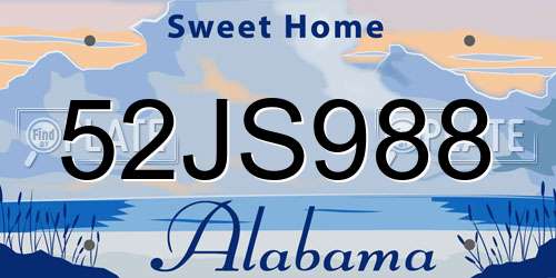 52JS988 Alabama License Plate