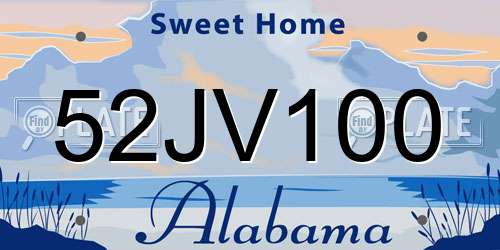 52JV100 Alabama License Plate
