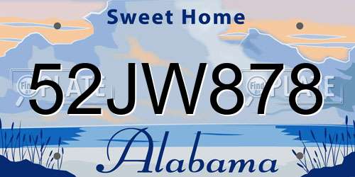 52JW878 Alabama License Plate