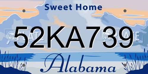 52KA739 Alabama License Plate