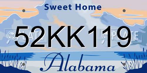 52KK119 Alabama License Plate