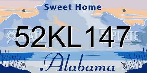 52KL147 Alabama License Plate