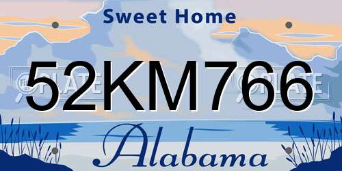 52KM766 Alabama License Plate