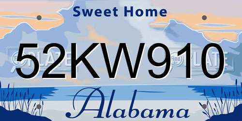 52KW910 Alabama License Plate