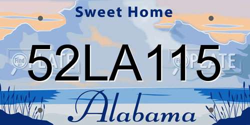 52LA115 Alabama License Plate
