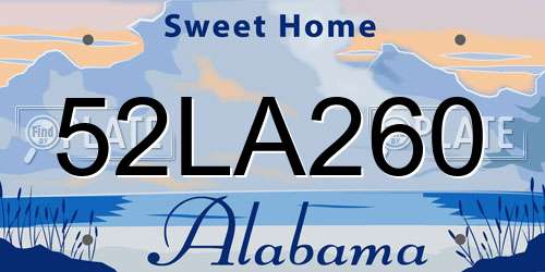 52LA260 Alabama License Plate