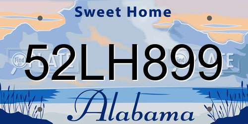 52LH899 Alabama License Plate