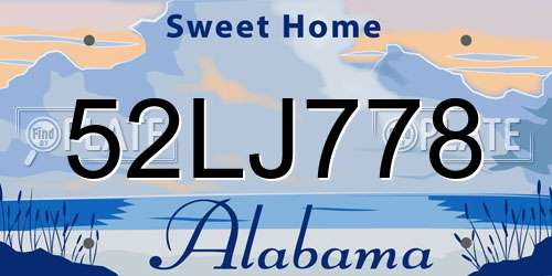 52LJ778 Alabama License Plate