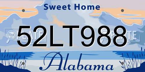 52LT988 Alabama License Plate