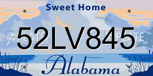 52LV845 Alabama License Plate