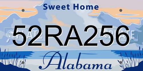52RA256 Alabama License Plate