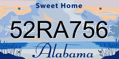 52RA756 Alabama License Plate