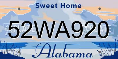 52WA920 Alabama License Plate