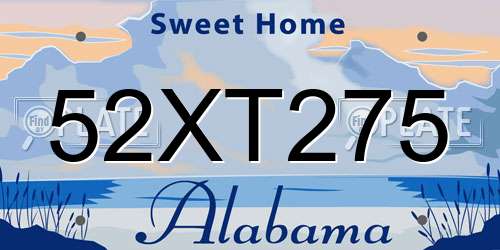 52XT275 Alabama License Plate
