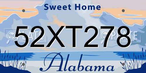 52XT278 Alabama License Plate