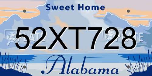 52XT728 Alabama License Plate