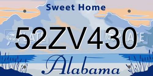 52ZV430 Alabama License Plate