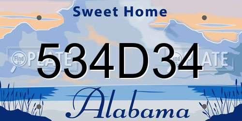 534D34 Alabama License Plate