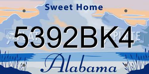 5392BK4 Alabama License Plate