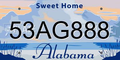 53AG888 Alabama License Plate