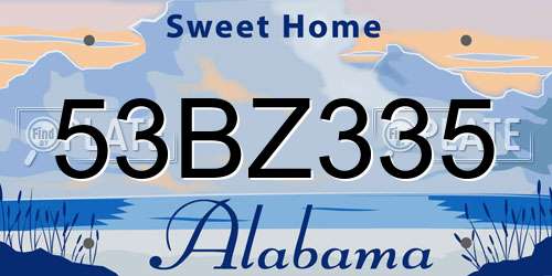 53BZ335 Alabama License Plate
