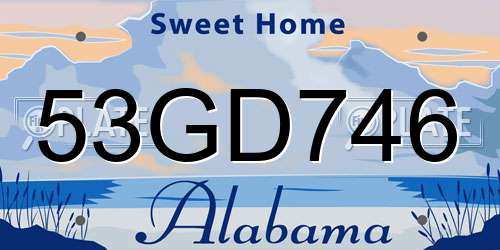 53GD746 Alabama License Plate