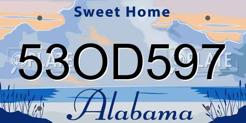 53OD597 Alabama License Plate